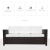 Outsunny 3 Seater Rattan Sofa with 10 cm Thick Padded Cushion, All-Weather PE Wicker Weave Garden Three-seater Bench with Armrests, Brown
