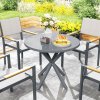Outsunny Garden Table, 85cm Round Outdoor Dining Table with Steel Frame, Wood Effect Top, for Balcony, Deck, Dark Grey