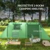 Outsunny 3-4 Man Camping Tent, Large Family Tunnel Tent with Bedroom and Living Room, 3000mm Waterproof, Portable with Bag, for Fishing Hiking Festival, Dark Green