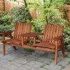 Outsunny 2-Seater Wooden Garden Bench, Antique Loveseat Chair with Table & Parasol Hole, Outdoor Bench for Porch, Patio, Orange
