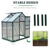 Outsunny 6 x 4ft Polycarbonate Greenhouse, Large Walk-In Green House with Slide Door and Window, Garden Plants Grow House with Aluminium Frame and Foundation, Dark Green