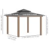 Outsunny 3.5 x 3.5m Outdoor Hardtop Gazebo Canopy with Two-tier Metal Roof and Solid Wood Frame Outdoor Patio Shelter for Patio, Garden, Grey