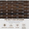 Outsunny 6 Pieces Rattan Garden Furniture Set, 7 Seater Wicker Garden Sofa Set with Glass Top Dining Table, Armchairs and Footstools, Outdoor Furniture with Cushions for Patio, Mixed Brown