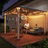 Outsunny 3 x 3(m) Hardtop Gazebo Canopy with Galvanised Metal Roof, Garden Gazebo Permanent Pavilion with Wood Grain Strong Columns and Top Hook for Patio, Deck