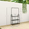 Outsunny 3 Tier Plant Stand with Hanging Rod and Hooks, Metal Plant Rack Shelf, Ladder Flower Pot for Indoor Outdoor Porch Balcony Living Room Bedroom, Black