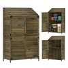 Outsunny Lean-to Small Shed, Tall Wooden Garden Shed with Slatted Bottom, Magnetic Doors, Double Shelves, Outdoor Tool Log Store, 103.5 x 59 x 174.5 cm, Olive Brown