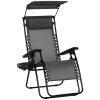 Outsunny Foldable Reclining Garden Chair with Headrest, Zero Gravity Deck Sun Lounger Seat Chair with Footrest, Armrest, Cup Holder & Canopy Shade, Light Grey