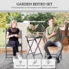 Outsunny 3 Pieces Outdoor Bistro Set, Glass Top Outdoor Table and 2 Folding Chairs, Garden Furniture Set with Protecting Feet, Steel Frame, Easy Clean, Grey