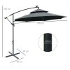 Outsunny 3(m) Cantilever Banana Parasol Hanging Umbrella with Double Roof, LED Solar lights, Crank, 8 Sturdy Ribs and Cross Base for Outdoor, Garden, Patio, Black