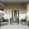 Outsunny 4 Pieces Rattan Garden Furniture Set, Metal Frame Outdoor Furniture Sofa Set with Cushions, Pillows & Tempered Glass Top Table, Wicker Garden Sofa for Conservatory, Patio, Charcoal Grey