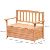 Outsunny Outdoor 2 Seater Garden Bench, Wooden Bench with Storage, Garden Storage Bench with Backrest, Arm Rests for Outdoor Patio Porch, 112 x 84 x 58 cm, Natural