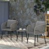 Outsunny 3 Piece Rattan Bistro Set, Patio Wicker Conversation Furniture Set with 2 Chairs, Tempered Glass Table, Cushions, Adjustable Foot Pads, for Garden, Balcony, Grey