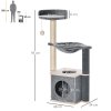 PawHut Cat Tree for Indoor Cats 95cm Climbing Tower Kitten Activity Center with Sisal Scratching Post Perch Roomy Condo Hammock Removable Felt Hanging Toy, Grey