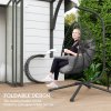 Outsunny Outdoor Swing Chair with Thick Padded Cushion, Patio Hanging Chair with Metal Stand, Foldable Basket Egg Chair with Cup Holder, Rope Structure, for Indoor and Outdoor, Grey