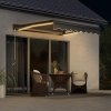 Outsunny 2.5 x 2m Electric Awning with LED Light and Remote Controller, Aluminium Frame Retractable Awning Half Cassette Sun Canopies for Garden Patio Deck Door Window