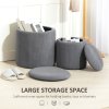 HOMCOM Set of 2 Round Ottoman with Storage, Fabric Vanity Stool for Makeup, Footrest Stool with Removable Lid for Living Room & Bedroom