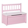 HOMCOM 2 In 1 Wooden Toy Box, Kids Seat Bench Storage Chest Cabinet Organiser w/ Safety Pneumatic Rod, 60 x 30 x 50cm - Pink