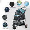 PawHut Dog Pram with Rain Cover Pet Stroller, Foldable Dog Pushchair for Small and Miniature Dogs, Cats - Dark Green