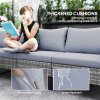 Outsunny 9 Piece Rattan Garden Furniture Set, 8 Seater Garden Corner Sofa with Cushions and Glass Top Table, Sectional Outdoor Furniture Conservatory Set for Patio, Light Grey