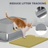 PawHut Stainless Steel Litter Box, High Sided Cat Litter Tray with Metal Scoop, Mat, Never Absorbs Odors, Anti Leakage & Easy to Clean, Pet Toilet for Big Cats, Grey