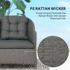 Outsunny 4 Pieces Rattan Garden Furniture Set, Round Wicker Garden Sofa Set with Loveseat, Armchairs and Glass Top Table, Outdoor Conservatory Furniture with Cushions for Patio, Balcony, Light Grey