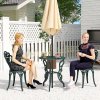 Outsunny Garden Bistro Set with Umbrella Hole, 3 Piece Cast Aluminium Garden Furniture Set, Antique Floral Round Coffee Table and Chairs, Small Balcony Furniture for Outdoor, Patio, Green