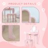 HOMCOM Kids Dressing Table and Stool Kids Vanity Set Makeup Desk w/ Mirror, Drawer, for Ages 3-6 Years - Pink