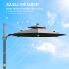 Outsunny 3(m) Cantilever Roma Parasol with LED Solar Lights, Crank & Tilt, Aluminium Frame, Cross Base and Adjustable Canopy 360 Degrees Rotating Sun Umbrella with 2-Tier Shade, Grey