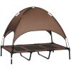 PawHut Raised Dog Bed Waterproof Elevated Pet Cot with Breathable Mesh UV Protection Canopy Brown, for XL Dogs, 122 x 92 x 108cm