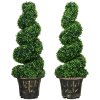 HOMCOM Set of 2 Decorative Artificial Plants Topiary Spiral Boxwood Trees in Pot, Fake Plants for Home Indoor Outdoor Decor, 90cm