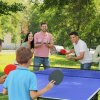SPORTNOW 9FT Foldable Table Tennis Table, Fold Into Quarters, Indoor Portable Full Size Ping Pong Table with Cover, Net, Paddles, Balls, Blue