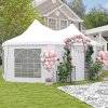 Outsunny 8 Sides Octagonal Garden Gazebo Marquee Party Tent Wedding Canopy Outdoor Heavy Duty Metal Frame (6.8m x 5m) - White