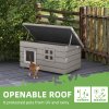 PawHut Outdoor Wooden Cat House, Elevated Cat Shelter Kennel, Pet Play House with Openable Top, Asphalt Roof, Window, 87 x 52 x 44 cm, Grey
