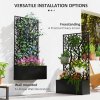 Outsunny Metal Garden Bed with Trellis, Wall Mounted or Freestanding Raised Planter with Privacy Panel, Two Big Trees Cut-out Privacy Screen with Planter Box for Climbing Plants, Flowers, Vegetables