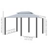 Outsunny 4m x 3(m)Garden Gazebo, Double Roof Outdoor Gazebo Canopy Shelter with Curtains, Solid Steel Frame for Patio, Garden, Grey