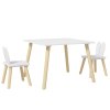 AIYAPLAY 3 Pieces Toddler Table and Chair Set, Kids Desk and 2 Chairs Set with Cute Bunny Ear Backrest, Wooden Legs, for Nursery, Playroom, Classroom - White