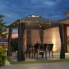Outsunny 3 x 3 m Garden Gazebo, Double Roof Metal Gazebo with Curtains and Solar-Powered LED Lights, Outdoor Canopy Shelter for Patio, Deck, Dark Grey