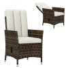 Outsunny Rattan Garden Recliner Chair, Wicker Reclining Armchair with Adjustable Backrest and Cushion, Outdoor Lounge Sun Lounger with Armrests for Patio Balcony Porch, Cream White
