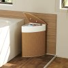 HOMCOM Bamboo Laundry Basket with Lid, 55L Corner Laundry Hamper with Removable Washable Liner Bag, Bathroom Triangle Washing Basket, 35 x 35 x 60 cm