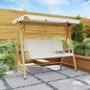 Outsunny 3 Seater Garden Swing Seat with UPF30+ Adjustable Canopy, Swing Chair with Cushion, Outdoor Hammock Bench for Balcony Patio, Beige