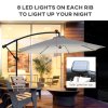 Outsunny 3(m) Banana Cantilever Parasol with Solar LED Lights, Garden Umbrella with Cross Base and Crank Handle, Hanging Offset Sun Shade for Outdoor, Patio, Cream White