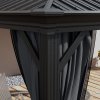 Outsunny 3 x 3.7m Outdoor Hardtop Gazebo Canopy Aluminium Frame with 2-Tier Roof & Mesh Netting Sidewalls for Patio, Dark Grey