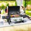 Outsunny 2 Burner Gas BBQ Grill with Foldable Side Tables, Portable Tabletop Gas Barbecue Grill with Built-in Thermometer, Lid, Grease Tray for Garden Party Camping Picnic Outdoor Cooking 5.6KW, Black
