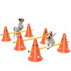 PawHut Dog Agility Set, Portable Pet Jump Training Equipment Kit for Six Cones, Six Poles with Carry Bag, Three-Piece Adjustable Height Jumping Obstacles, Orange