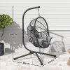 Outsunny Outdoor Swing Chair with Thick Padded Cushion, Patio Hanging Chair with Metal Stand, Foldable Basket Egg Chair with Cup Holder, Rope Structure, for Indoor and Outdoor, Grey