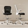 HOMCOM Drafting Chair, Swivel Draughtsman Chair, Ergonomic Office Chair, Mesh Standing Desk Chair with Flip-up Armrest, Lumbar Support, Adjustable Foot Ring, Black and White