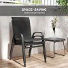 Outsunny Garden Bistro Set, 3 Piece Garden Furniture Set with Stackable Armchairs and SPC Board Coffee Table, Bistro Table and Chairs with Texteline Seats for Balcony, Porch, Black