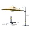 Outsunny 3(m) Cantilever Roma Parasol with LED Solar Lights, Crank & Tilt, Aluminium Frame, Cross Base and Adjustable Canopy 360° Rotating Sun Umbrella with 2-Tier Shade, Beige