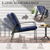 Outsunny 3-Piece Patio Bistro Set, 5-Position Adjustable Recliner Garden Chairs and Tempered Glass Table, Garden Furniture Set with Cushions, High Back, Armrests, Metal Frame for Balcony Patio, Blue