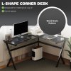 HOMCOM L Shaped Gaming Desk, 155 x 130cm Corner Computer Desk with CPU Stand for Home Office, Study Workstation, Black